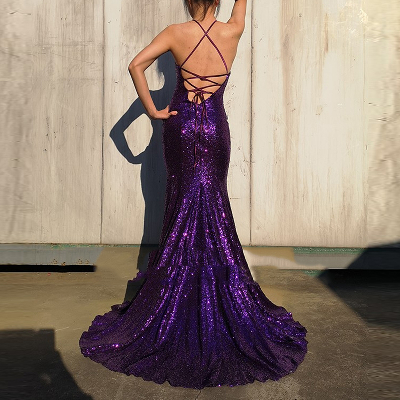 Criss-Cross Straps Trumpet Sequins Evening Dress