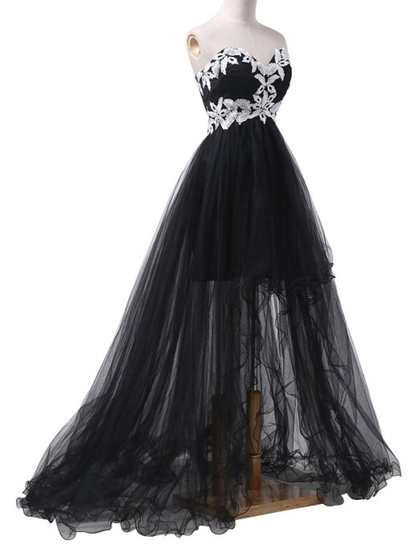 Sweetheart Appliques Lace-Up High Low Evening Dress