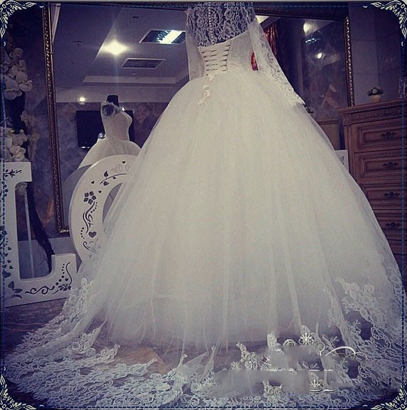 Lace Appliques Ball Gown Long Sleeve Wedding Dress