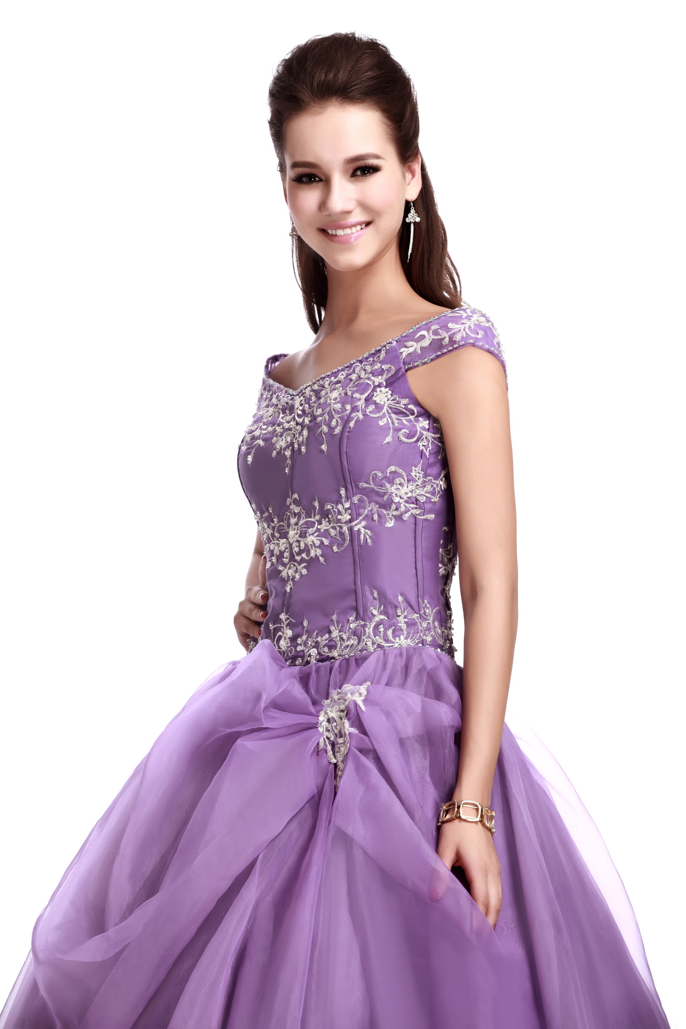 Off-the-Shoulder Embroidery Purple Ball Gown Quinceanera Dress