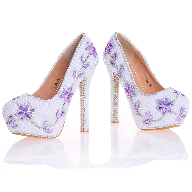 Beads Ultra-High Heel Round Toe Platform Women's Wedding Shoes