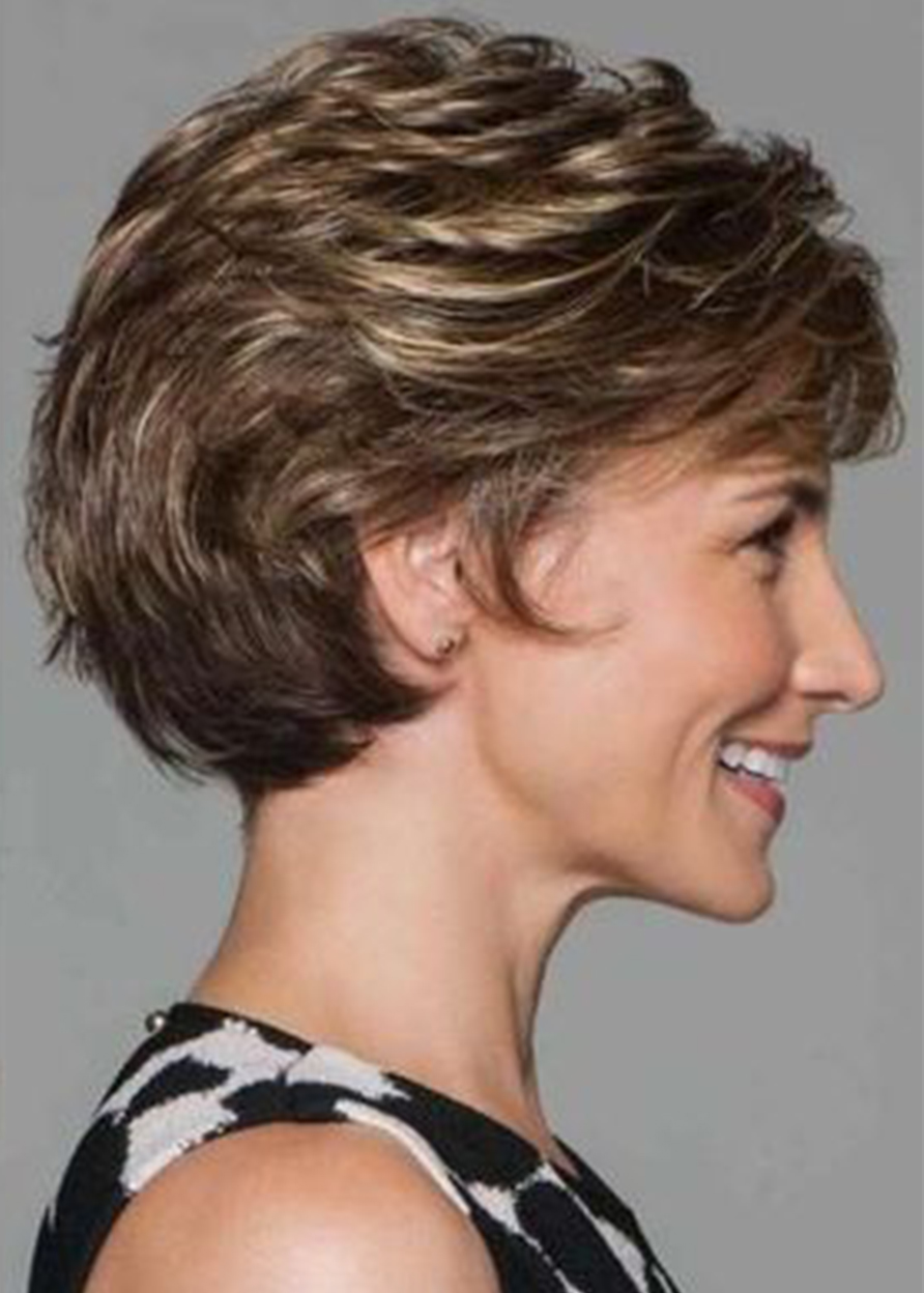 Short Layered Hairstyles Women's Natural Wavy Synthetic Hair Capless 8 Inches 120% Wigs