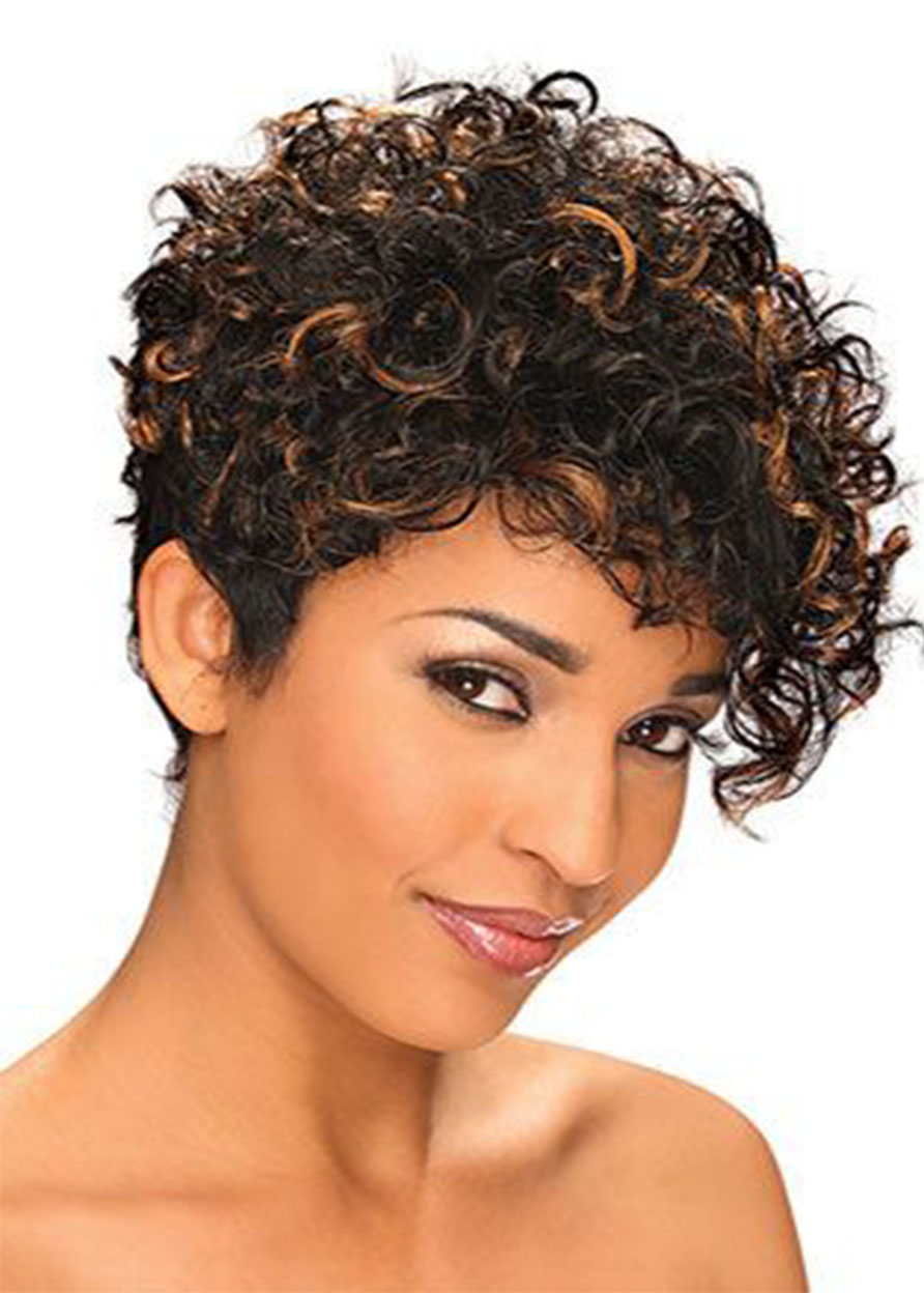 Mixed Color Short Length Curly Synthetic Hair Lace Front Cap Wigs 12inch