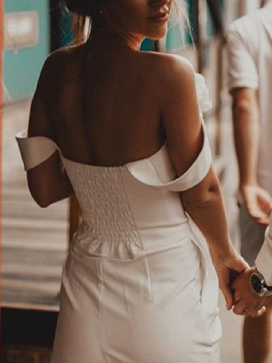 Column Ankle-Length Pockets Off-The-Shoulder Wedding Jumpsuits 2020