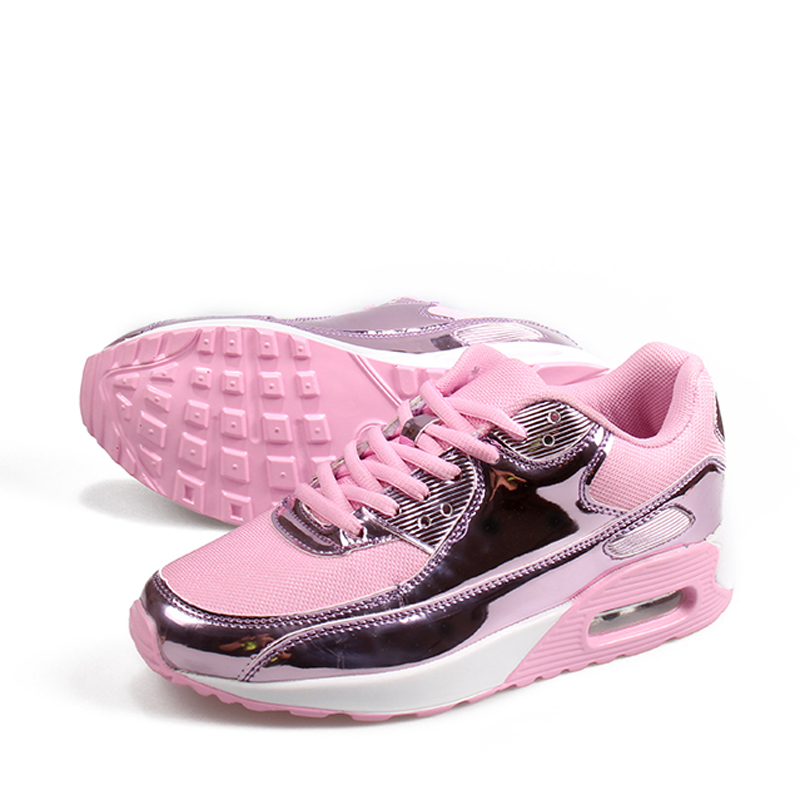 Metallic Lace-Up Round Toe Air Cushion Women's Running Shoes