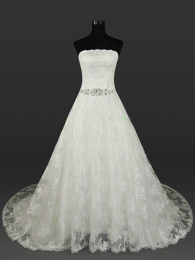 Strapless Beading Lace Plus Size Wedding Dress