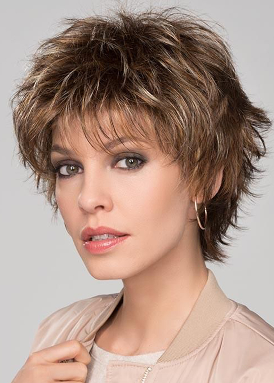 Women's Short Layered Choppy Hairstyle Straight Synthetic Hair Basic Capless 10 Inches 120% Wigs
