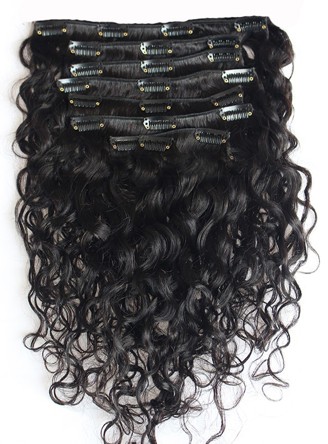 Afro Curly Human Hair 7 PCS Clip In Hair Extensions Virgin Hair