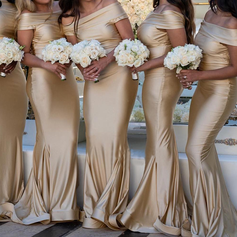 Off the Shoulder Mermaid Champagne Bridesmaid Dress
