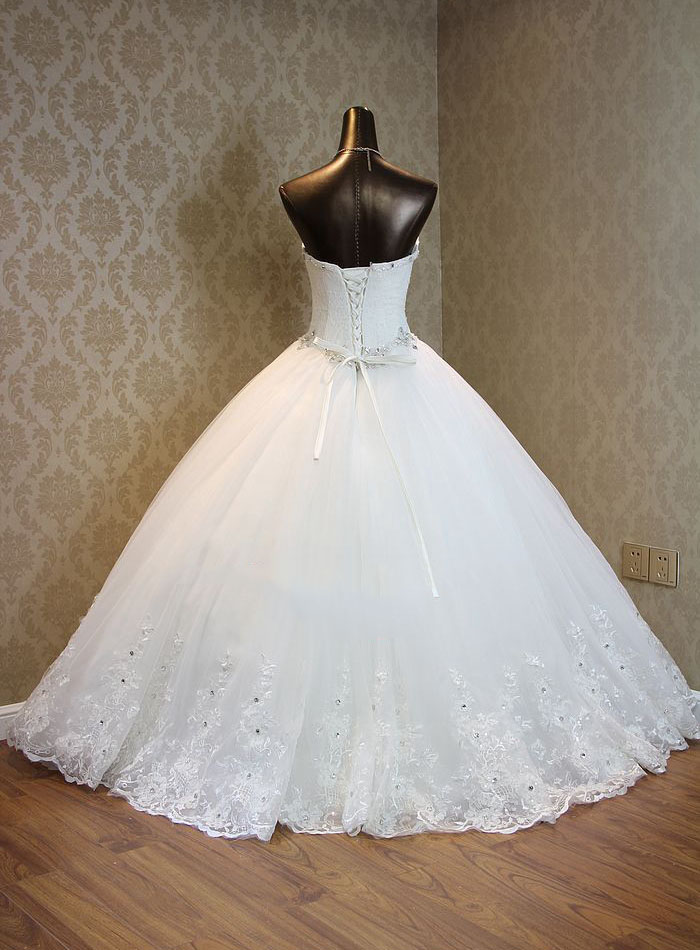 Strapless Beading Lace Ball Gown Wedding Dress