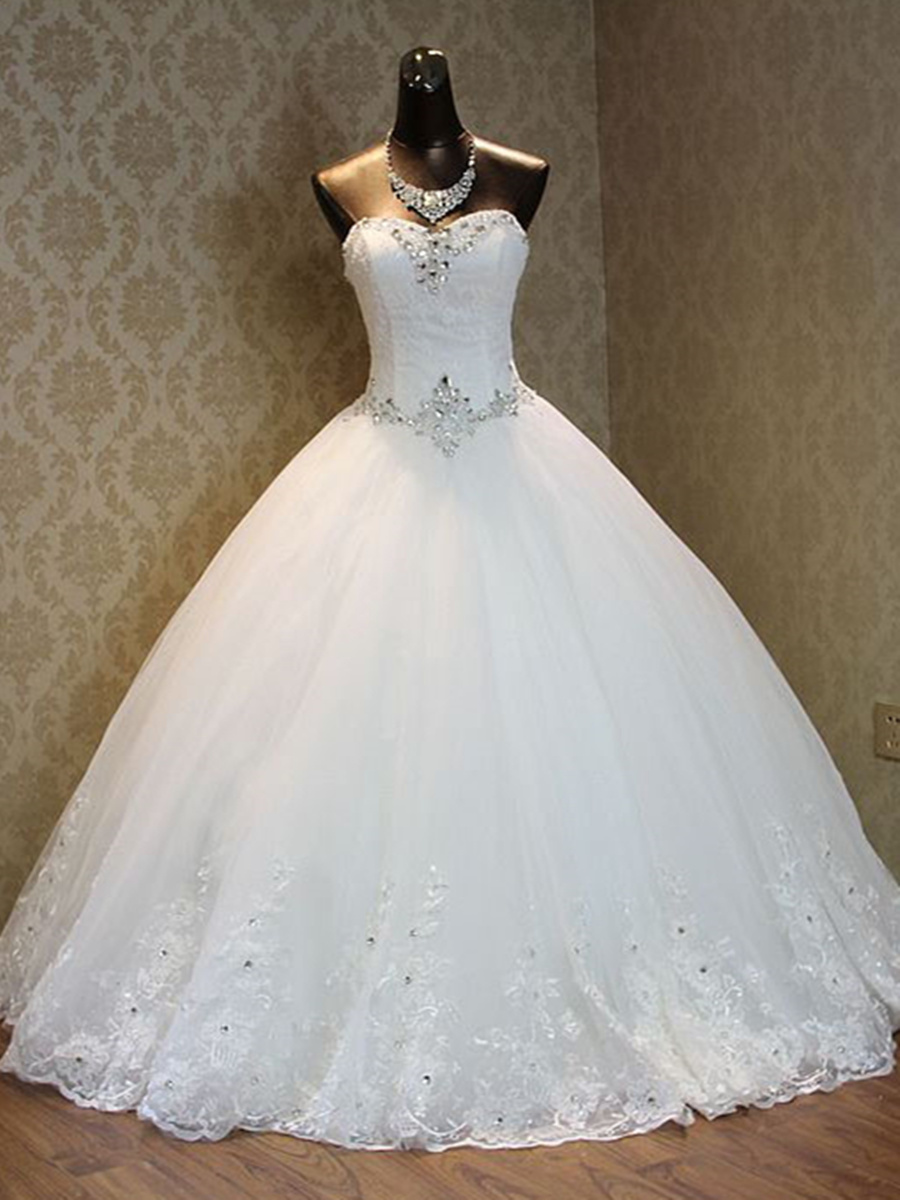 Strapless Beading Lace Ball Gown Wedding Dress