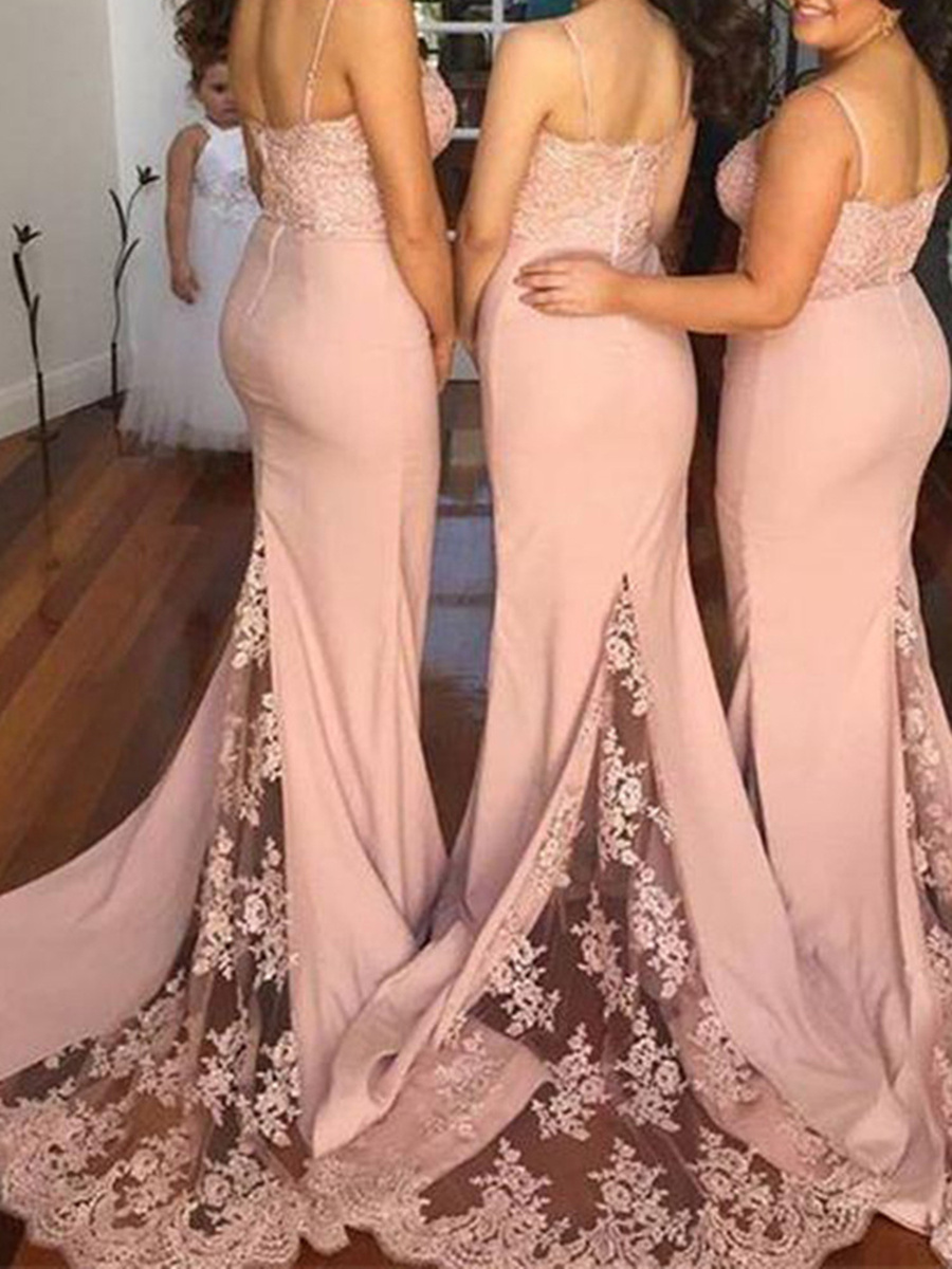 Spaghetti Straps Appliques Rose Quartz Dress Mermaid Bridesmaid Dress