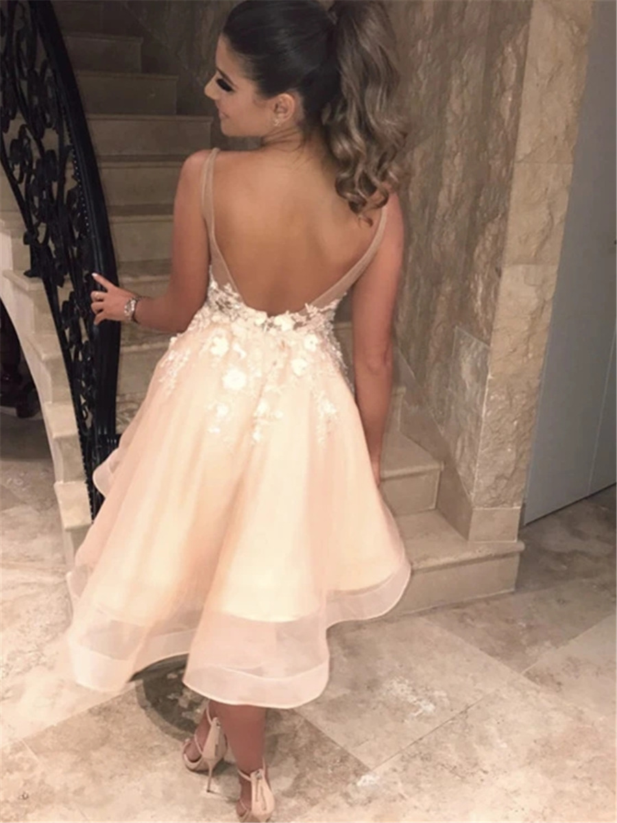 Appliques Short Mini V-Neck Ball Gown Homecoming Prom Dress 2021