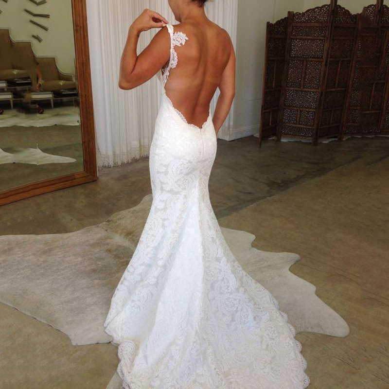 Mermaid Straps Backless Lace Beach Wedding Dress