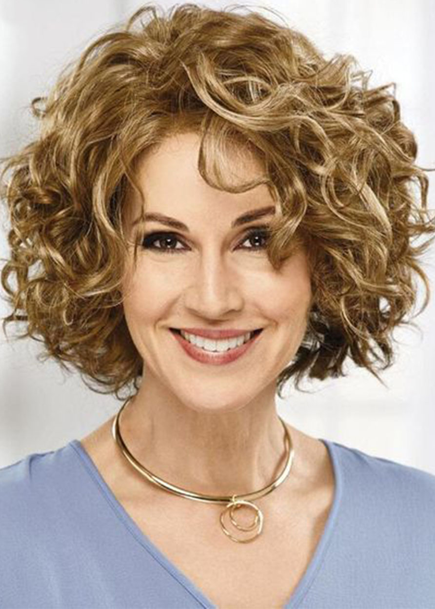 Women's Short & Sassy Hairstyles Layering Curly Synthetic Hair Wigs Rose Net Capless Wigs 18Inch