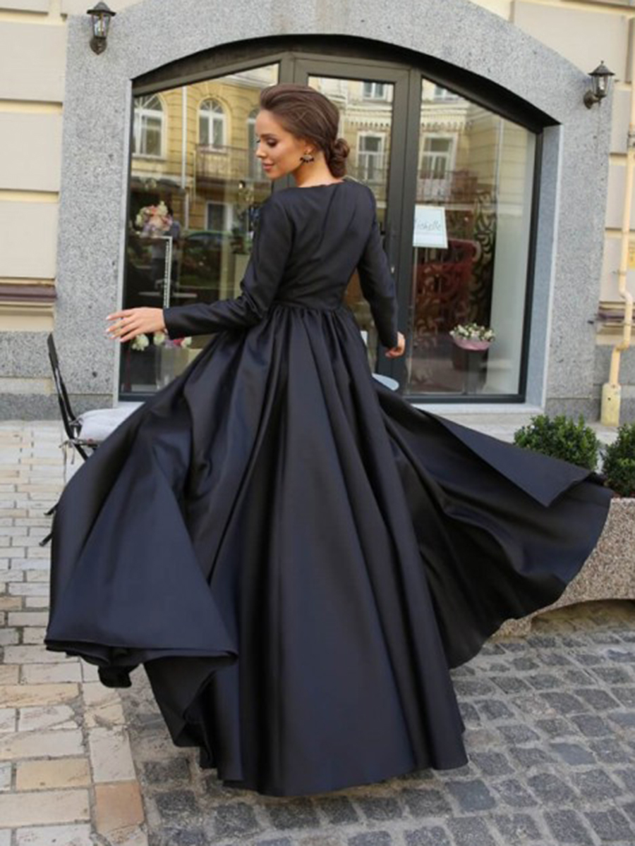 Long Sleeves Lace Halloween Evening Dress Black Wedding Dress