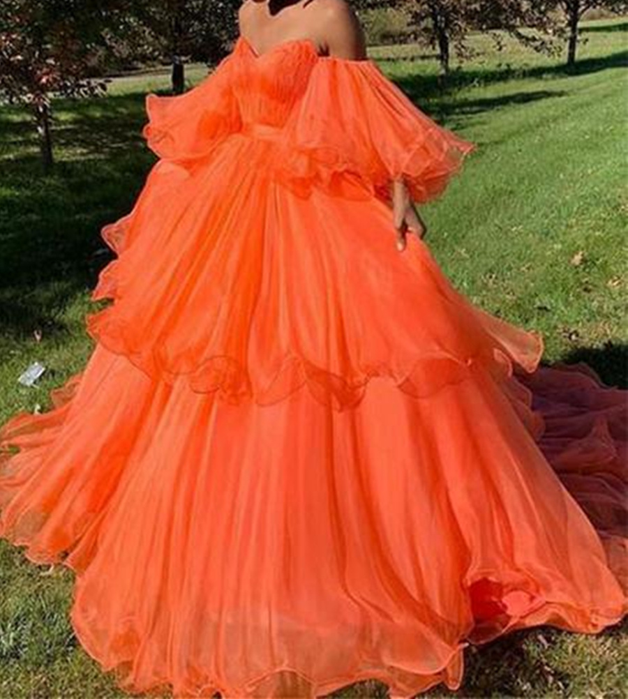 Off the Shoulder Tiered Ruffles Ball Gown Prom Dress