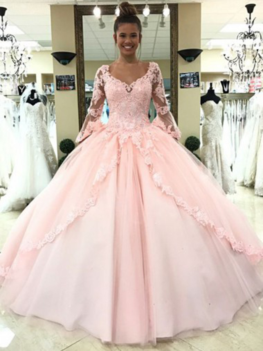 Appliques Long Sleeves Ball Gown Quinceanera Dress