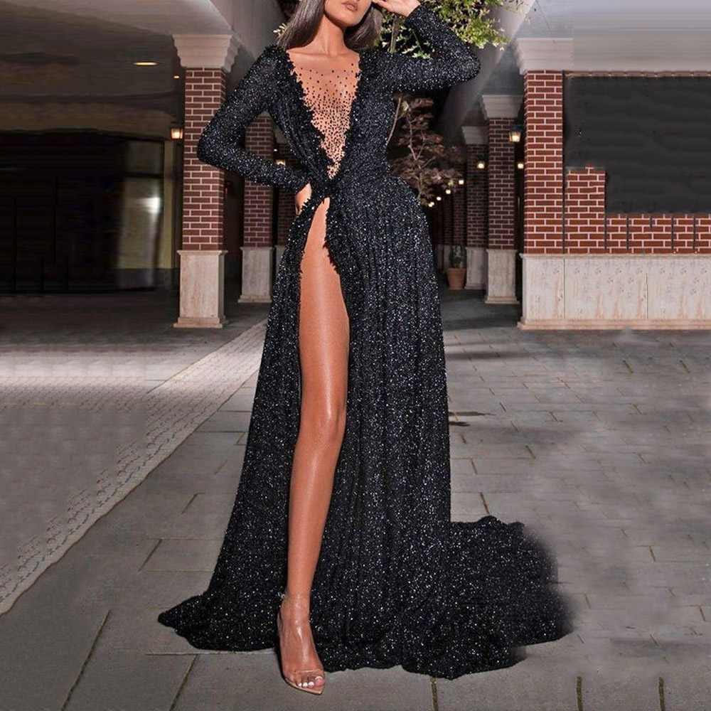 Trumpet Long Sleeves Floor-Length V-Neck Evening Dress 2021