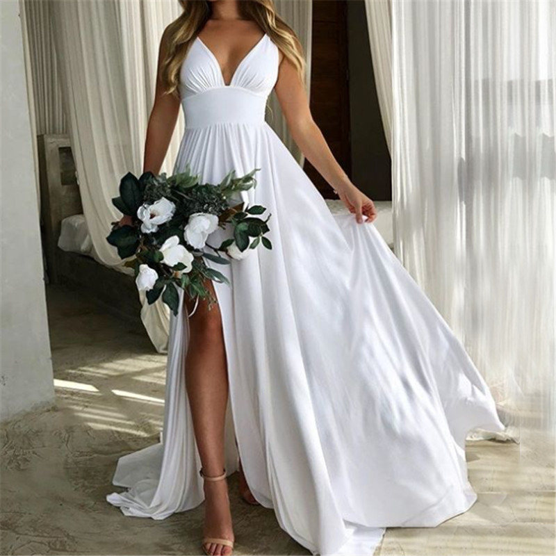 Straps Empire Waist Split-Front Beach Wedding Dress