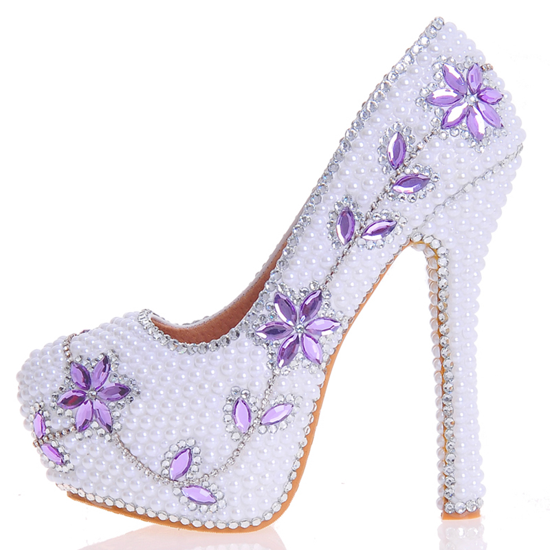 Beads Ultra-High Heel Round Toe Platform Women's Wedding Shoes
