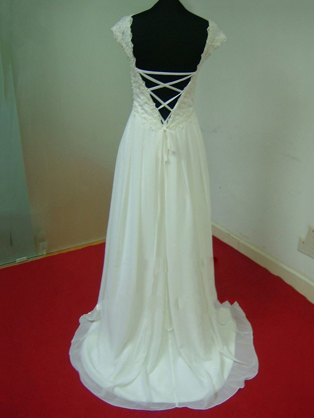 Empire Waist Pearls Lace Maternity Wedding Dress