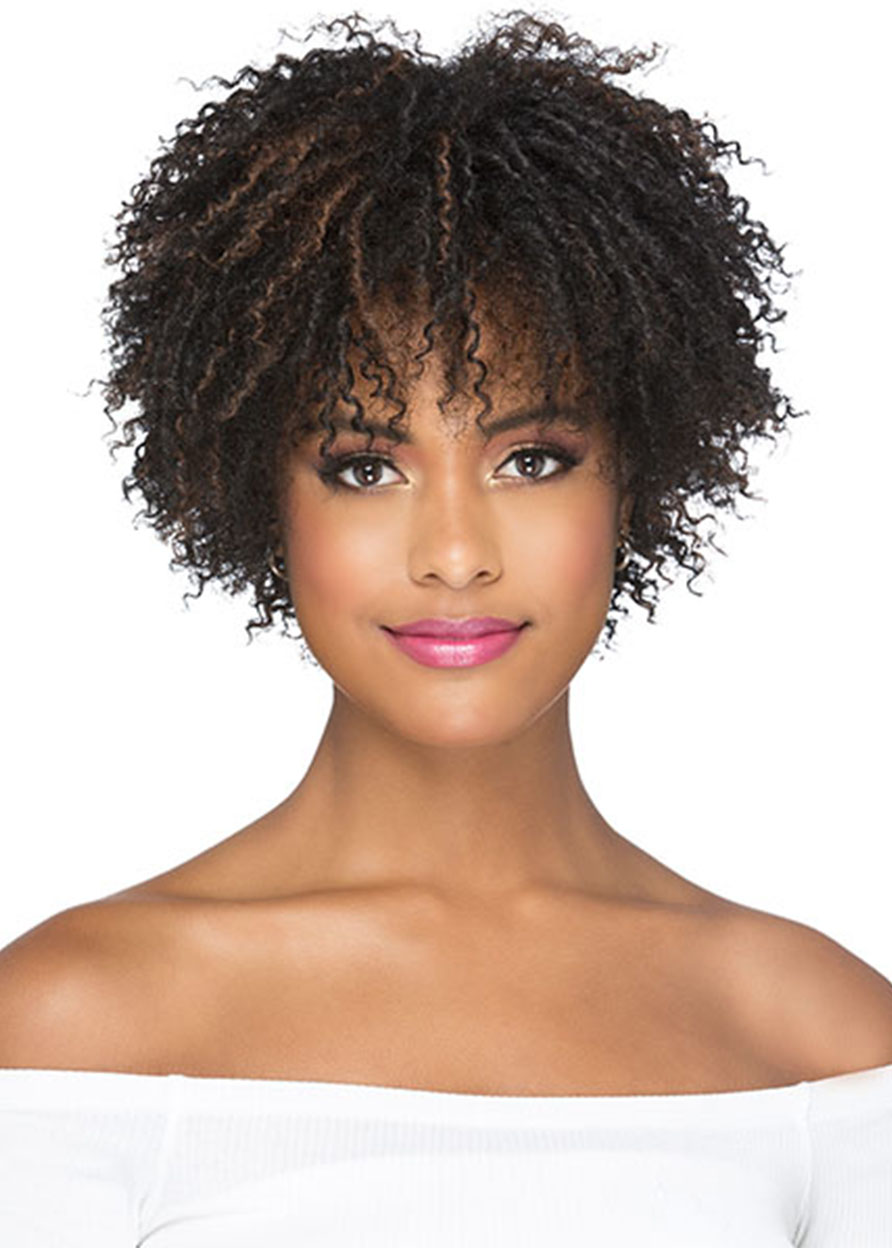 Short Afro Curly Hairstyle Women's Kinky Culry Synthetic Hair Capless 12 Inches 120% Wigs