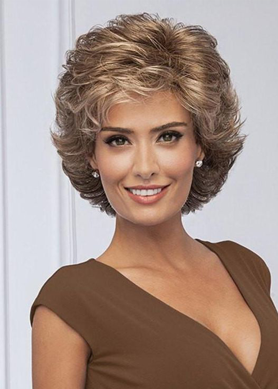 Women's Short Layered Hairstyles Side Part Synthetic Hair With Bangs Capless Wigs 10Inch