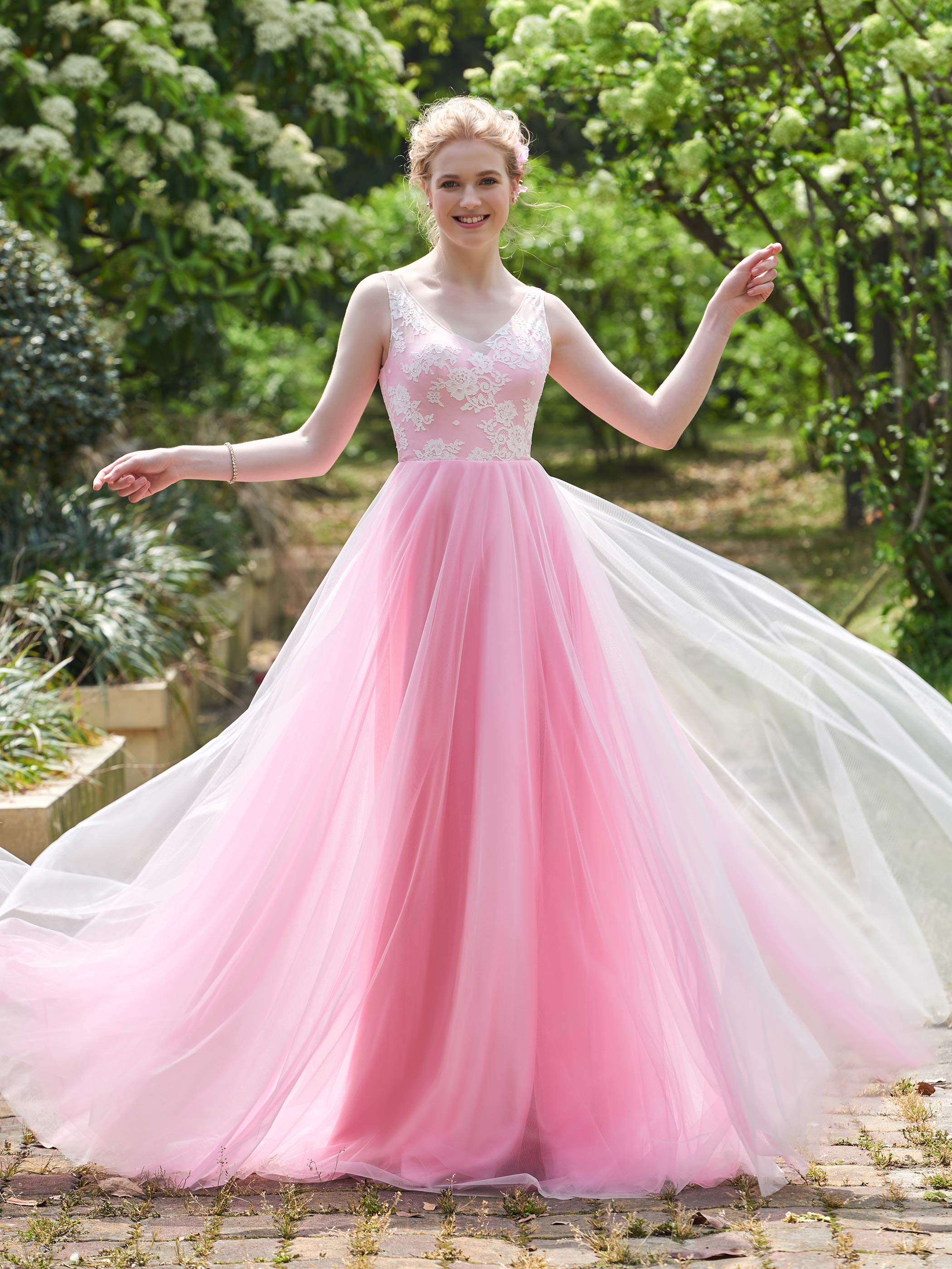 V-Neck Straps Lace Bridesmaid Dress