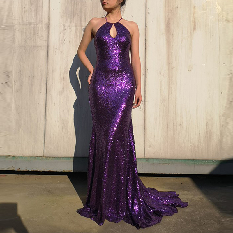 Criss-Cross Straps Trumpet Sequins Evening Dress