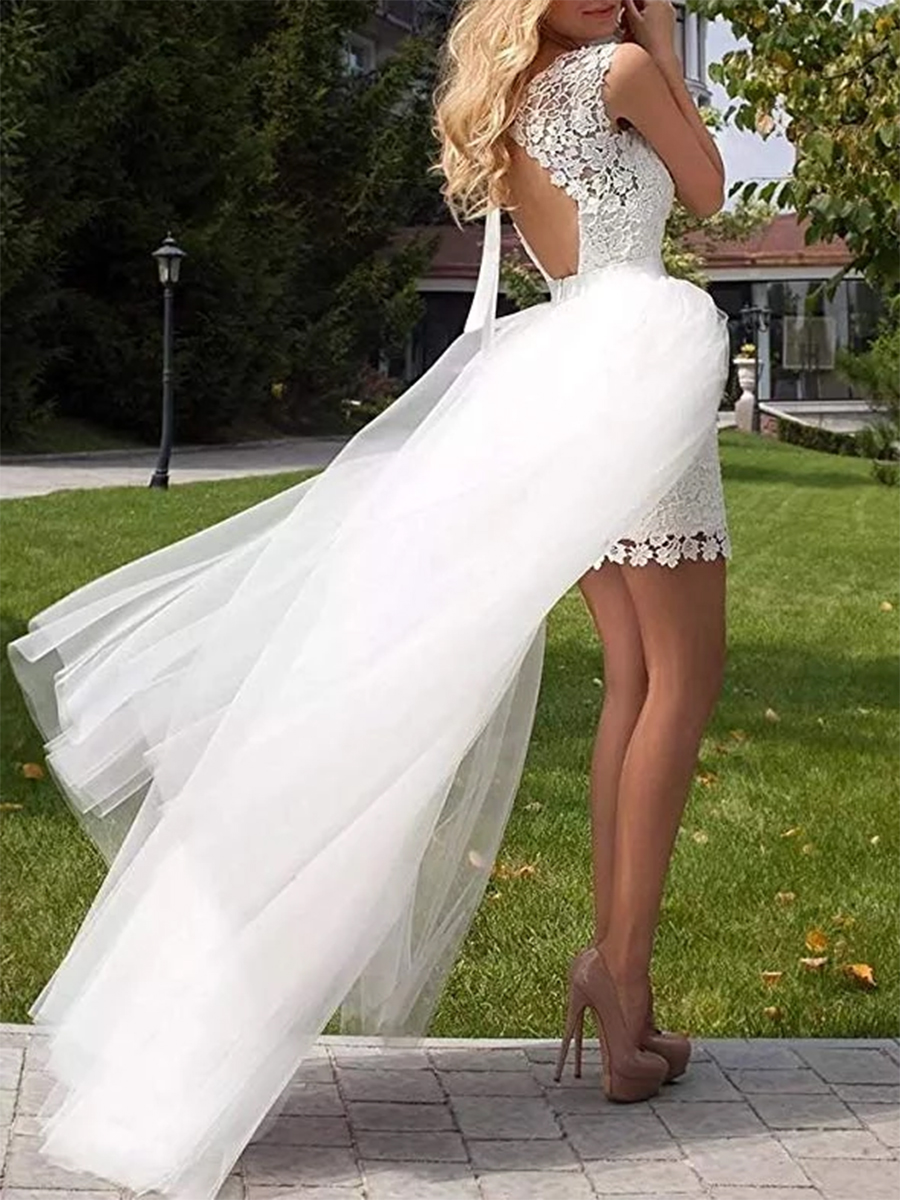 Backless Lace Beach Wedding Dress 2020