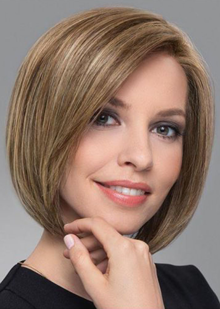 Short Bob Hairstyles Women's Blonde Straight 100% Human Hair Wigs Lace Front Wigs 12Inch