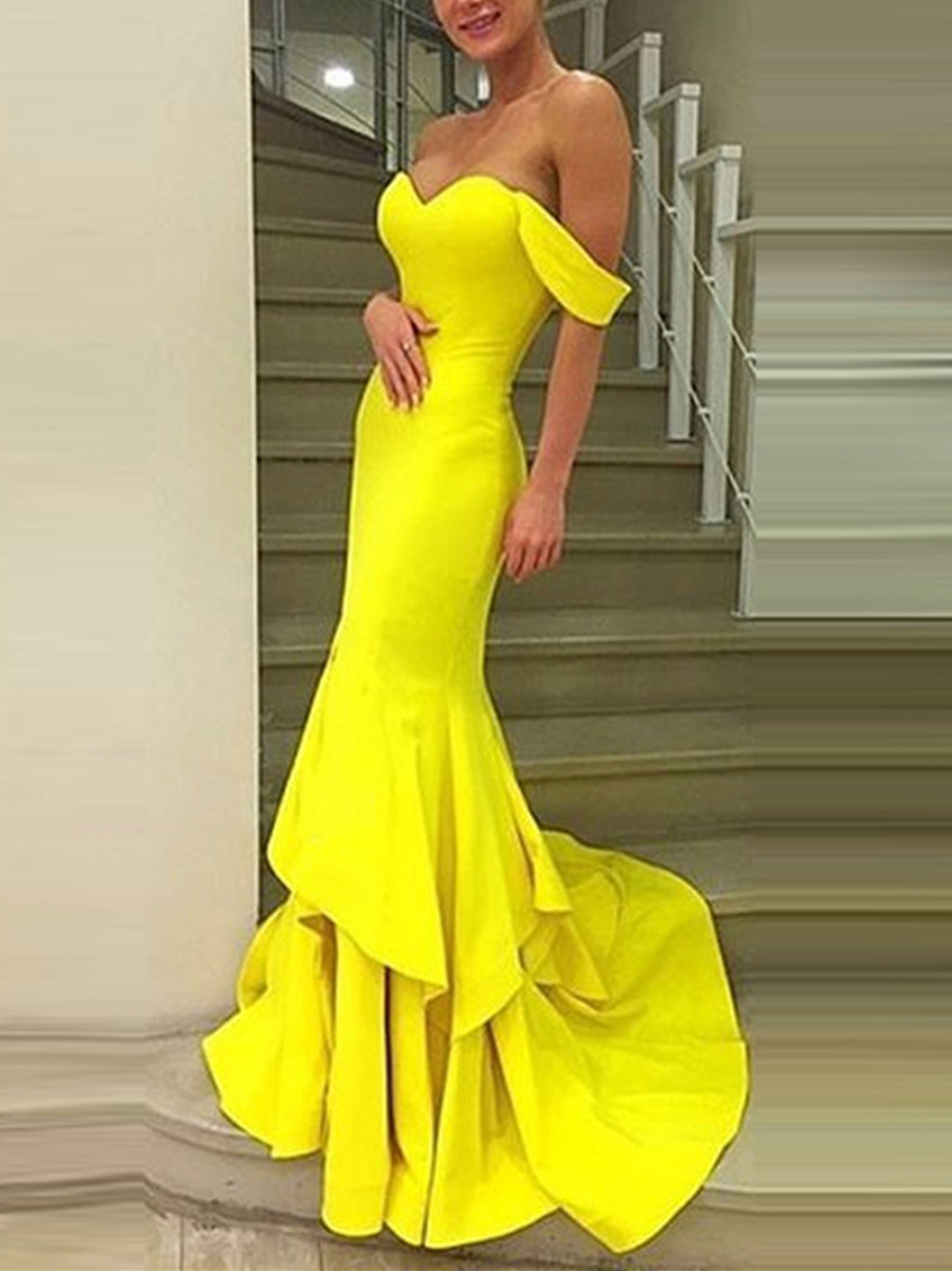 Off-the-Shoulder Tiered Mermaid Evening Dress