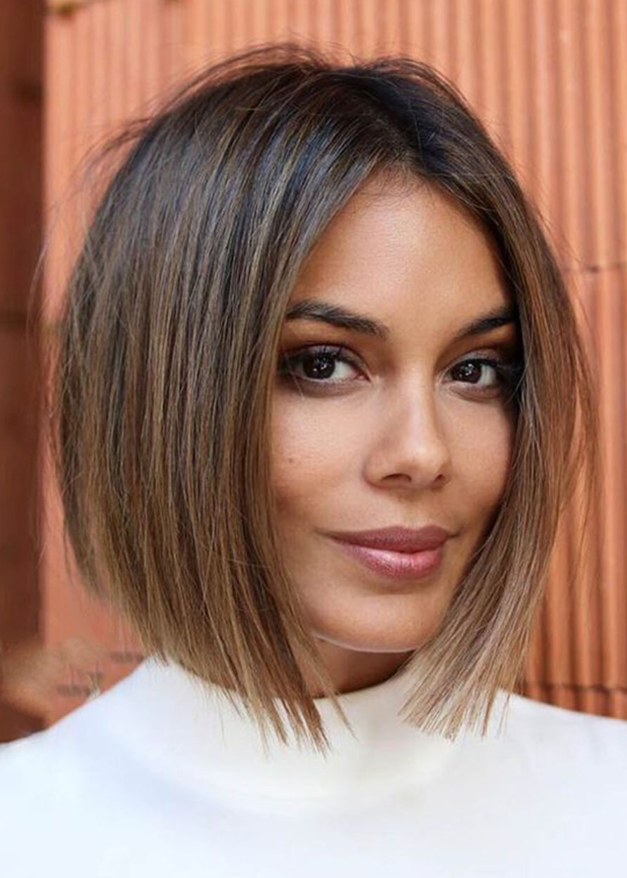 Women's Middle Part Straight Short Bob Hairstyles Natural Looking Synthetic Hair Capless Wigs 12Inch
