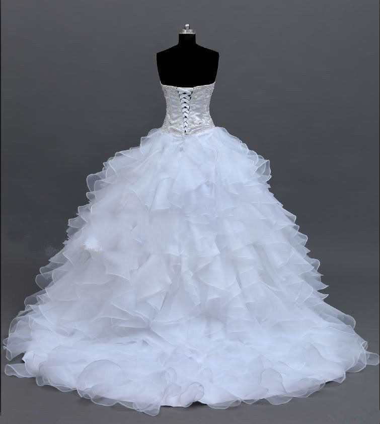 Beaded Bodice Cascading Lace-Up Ruffles Ball Gown Wedding Dress