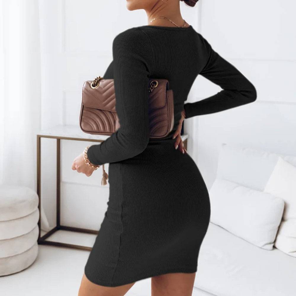 Regular Long Sleeve Above Knee Plain Women's Dress