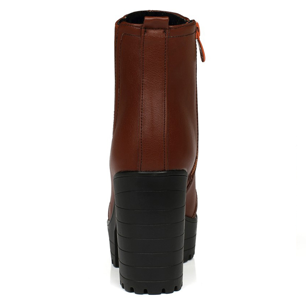 Side Zipper Plain Round Toe Chunky Heel Thread Boots