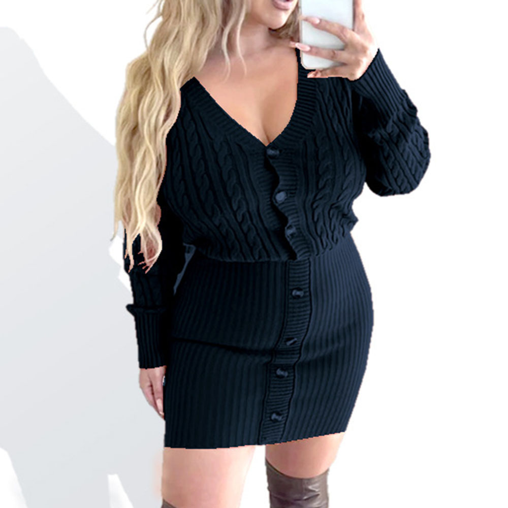 Button Above Knee Long Sleeve Single-Breasted Women's Dress