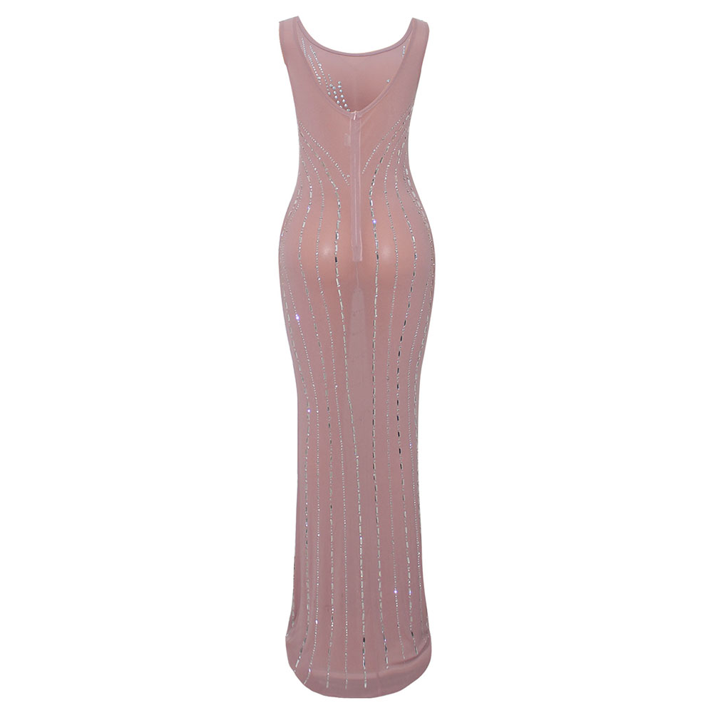 Floor-Length Sleeveless Round Neck See-Through Pullover Women's Dress