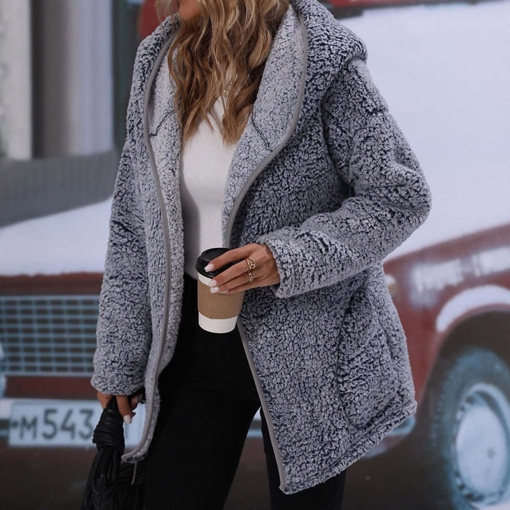 Long Sleeve Zipper Loose Fleece Winter Women's Jacket