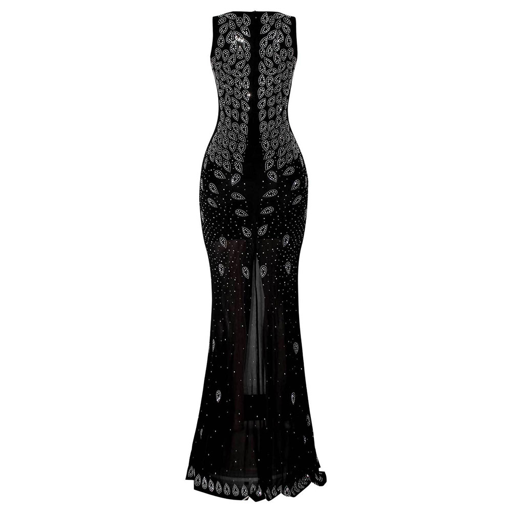 Floor-Length Scoop Split Sleeveless Mid Waist Women's Dress