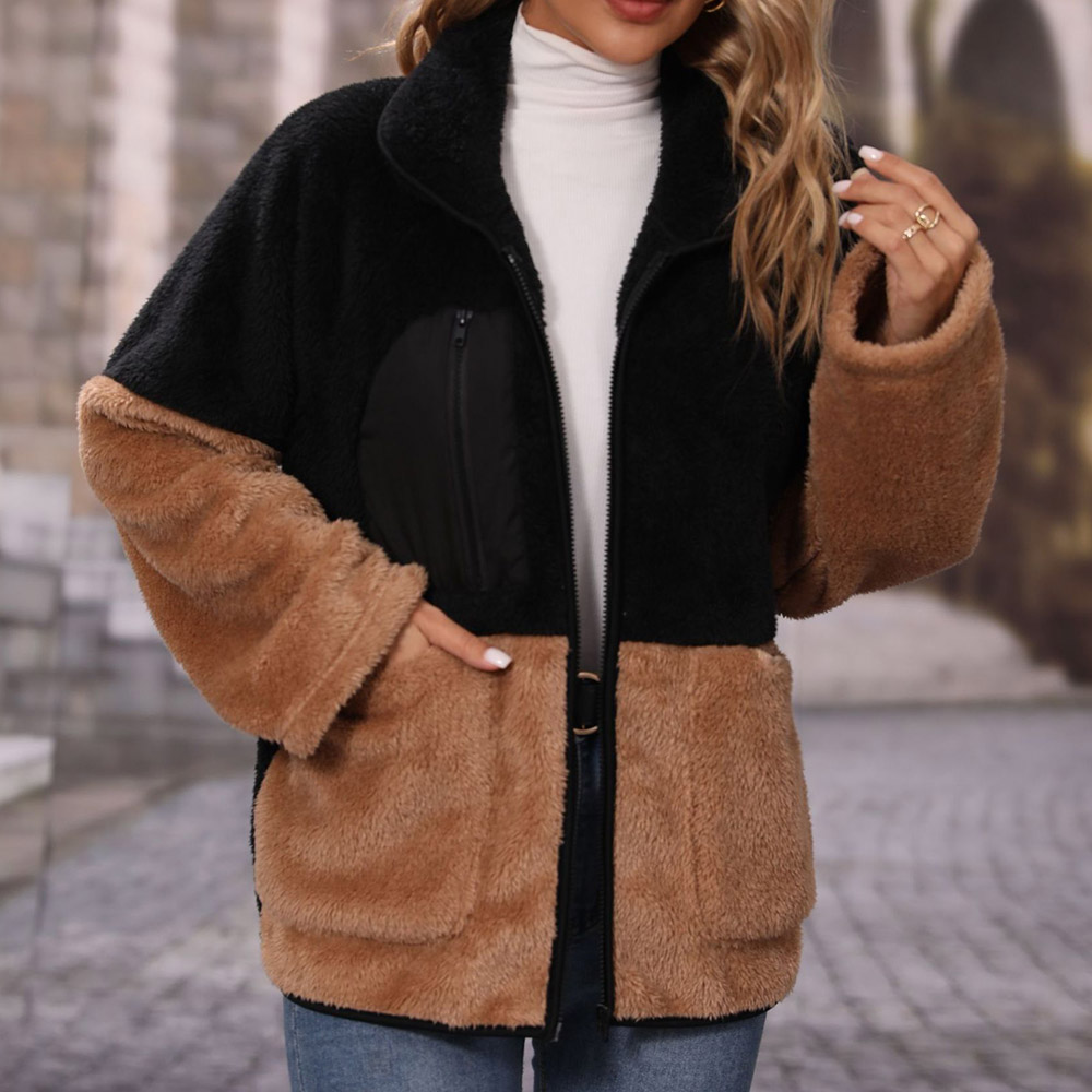 Fleece Zipper Long Sleeve Straight Winter Women's Jacket