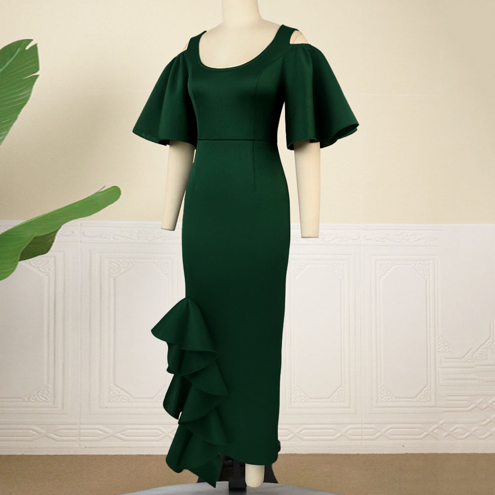 Floor-Length Asymmetric Half Sleeve Pullover Women's Dress