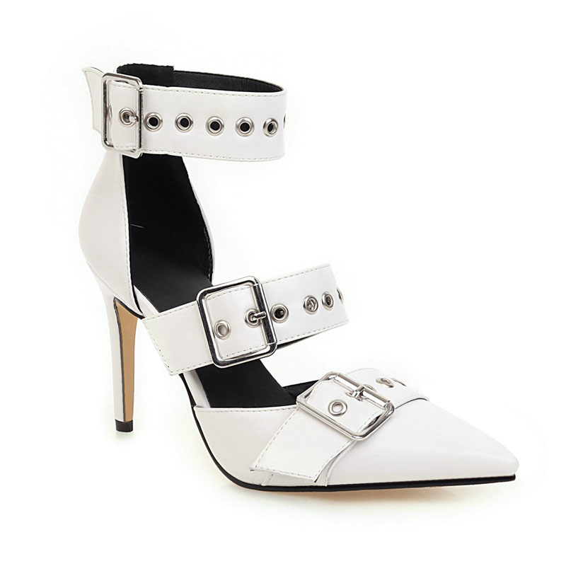 Line-Style Buckle Pointed Toe Heel Covering Stiletto Heel Casual Sandals