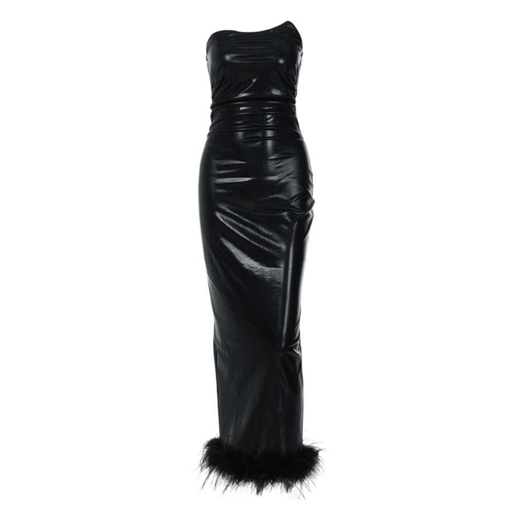 Off Shoulder Sleeveless Floor-Length Feather Pullover Women's Dress