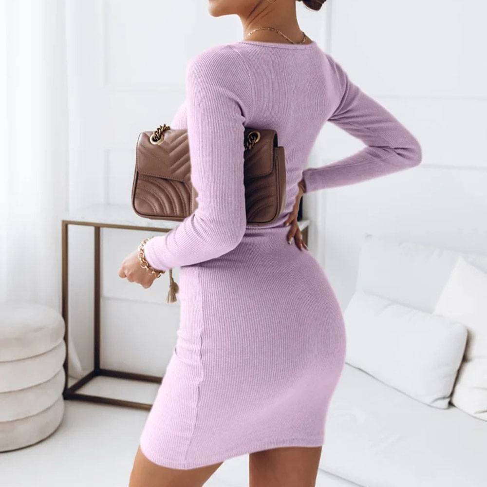 Regular Long Sleeve Above Knee Plain Women's Dress