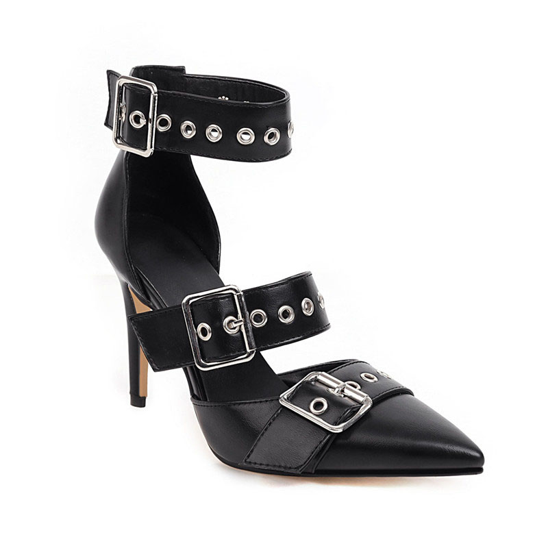 Line-Style Buckle Pointed Toe Heel Covering Stiletto Heel Casual Sandals