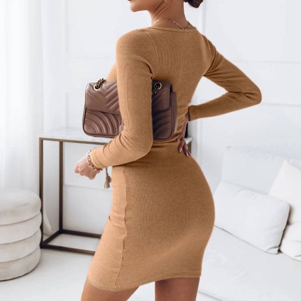 Regular Long Sleeve Above Knee Plain Women's Dress