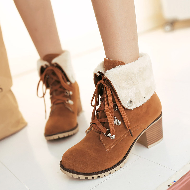 Lace-Up Front Chunky Heel Round Toe Purfle Stylish Martin Boots