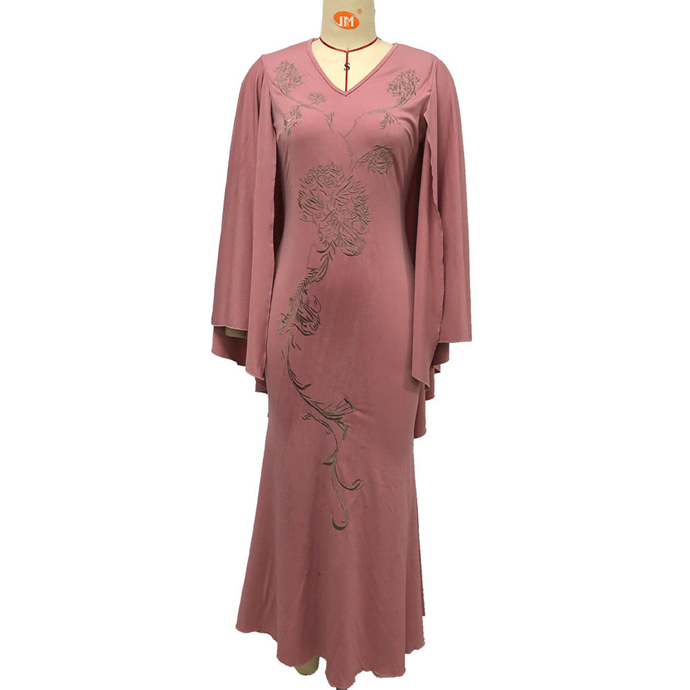 Long Sleeve V-Neck Ankle-Length Falbala Floral Women's Dress